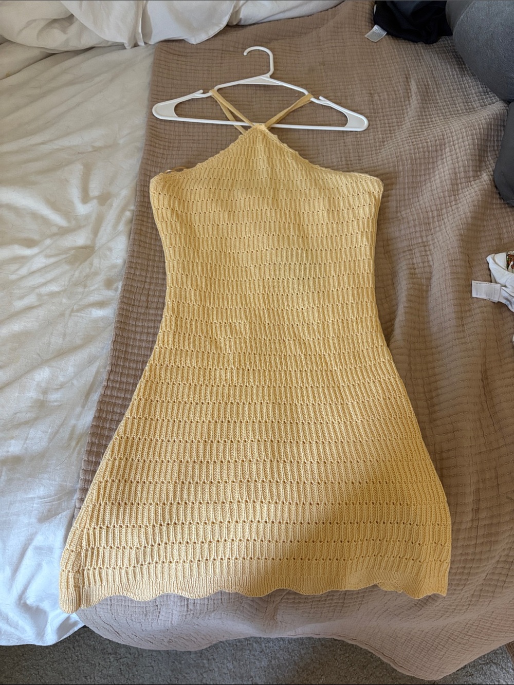 These three Yellow Knit Halter Mini Dress
